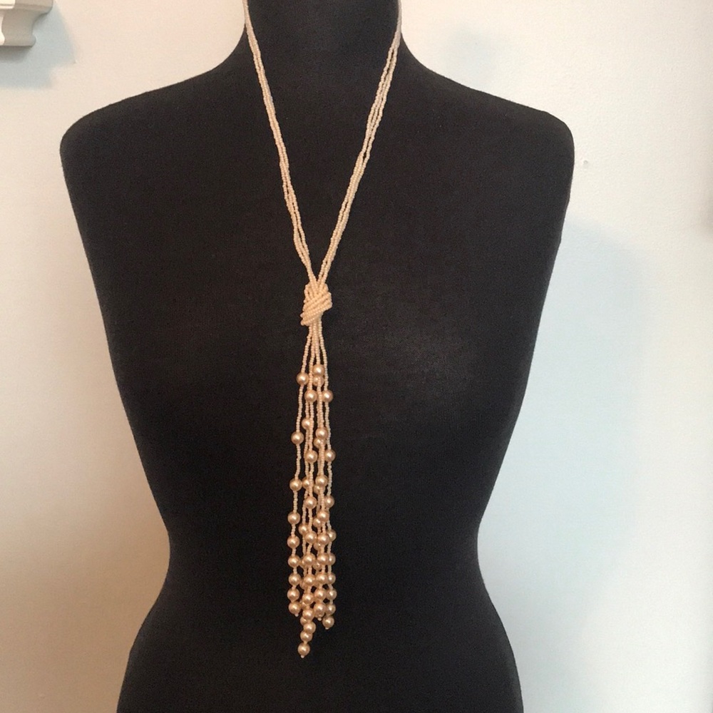 Vintage versatile beaded faux pearl drape necklace